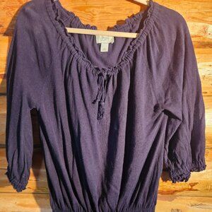 Ann Taylor LOFT Navy 3/4 Sleeve Shirt